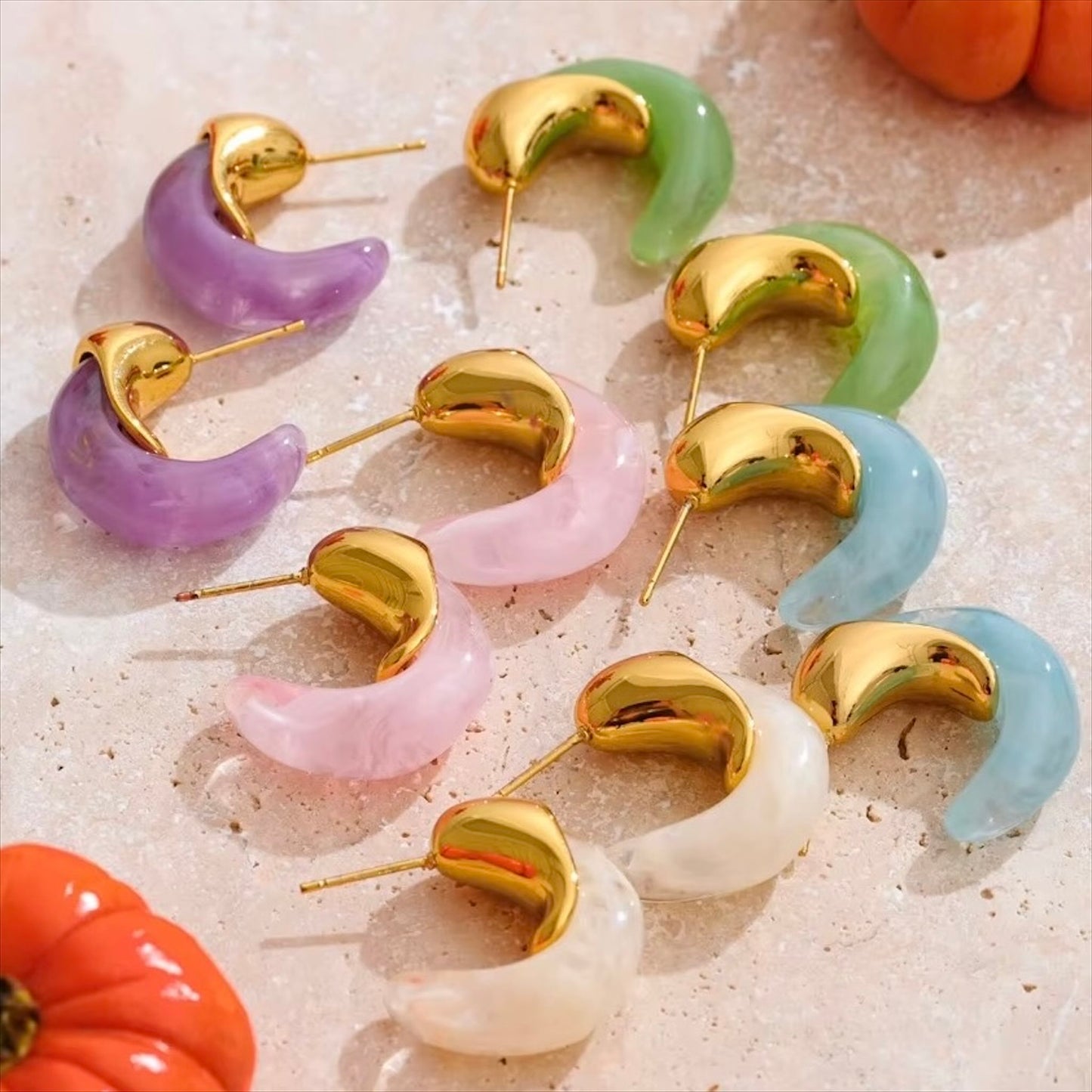 Boucles d'oreilles femmes en acier inoxydable avec pierres naturelles colorées pour un style élégant et moderne.