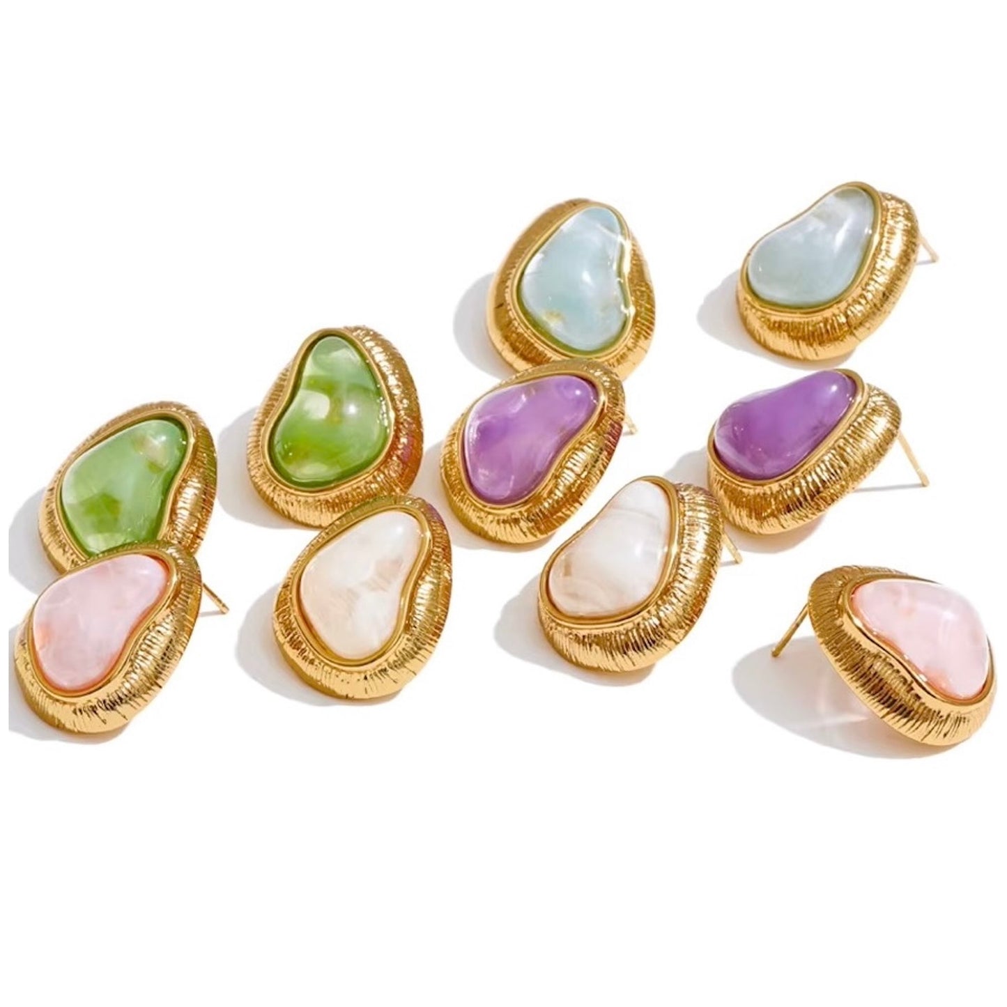 Boucles d’oreilles puces dorées pour femme, avec pierre synthétique multicolore (rose, vert, bleu, violet), bijou tendance, coloré et raffiné – Bijoux Prestige