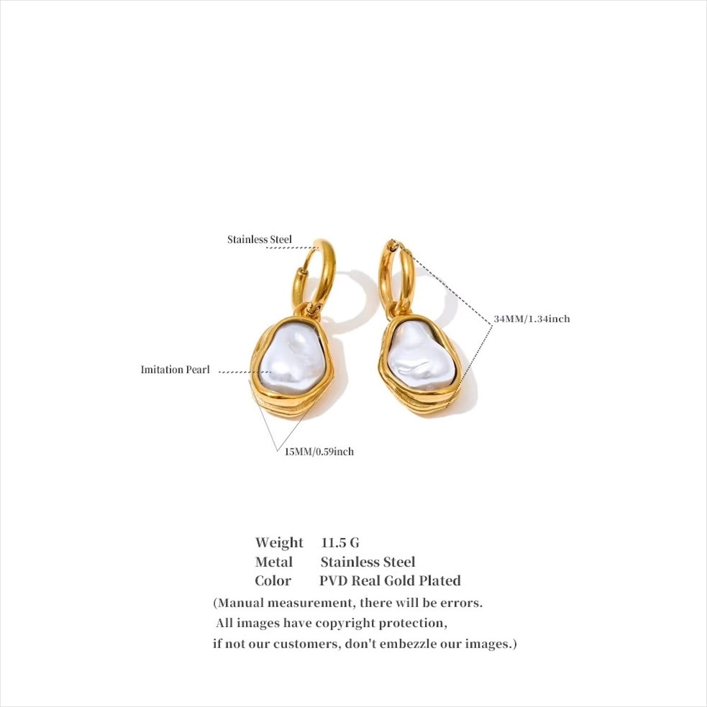 Boucles d’oreilles créoles dorées avec perle baroque blanche, design raffiné et moderne pour femme, accessoire chic et élégant – Bijoux Prestige