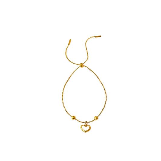 Bracelet cœur en acier inoxydable plaqué or véritable, ajustable 250mm, 4,3g, taille pendentif 12x11mm – cadeau Saint-Valentin Bijoux Prestige.