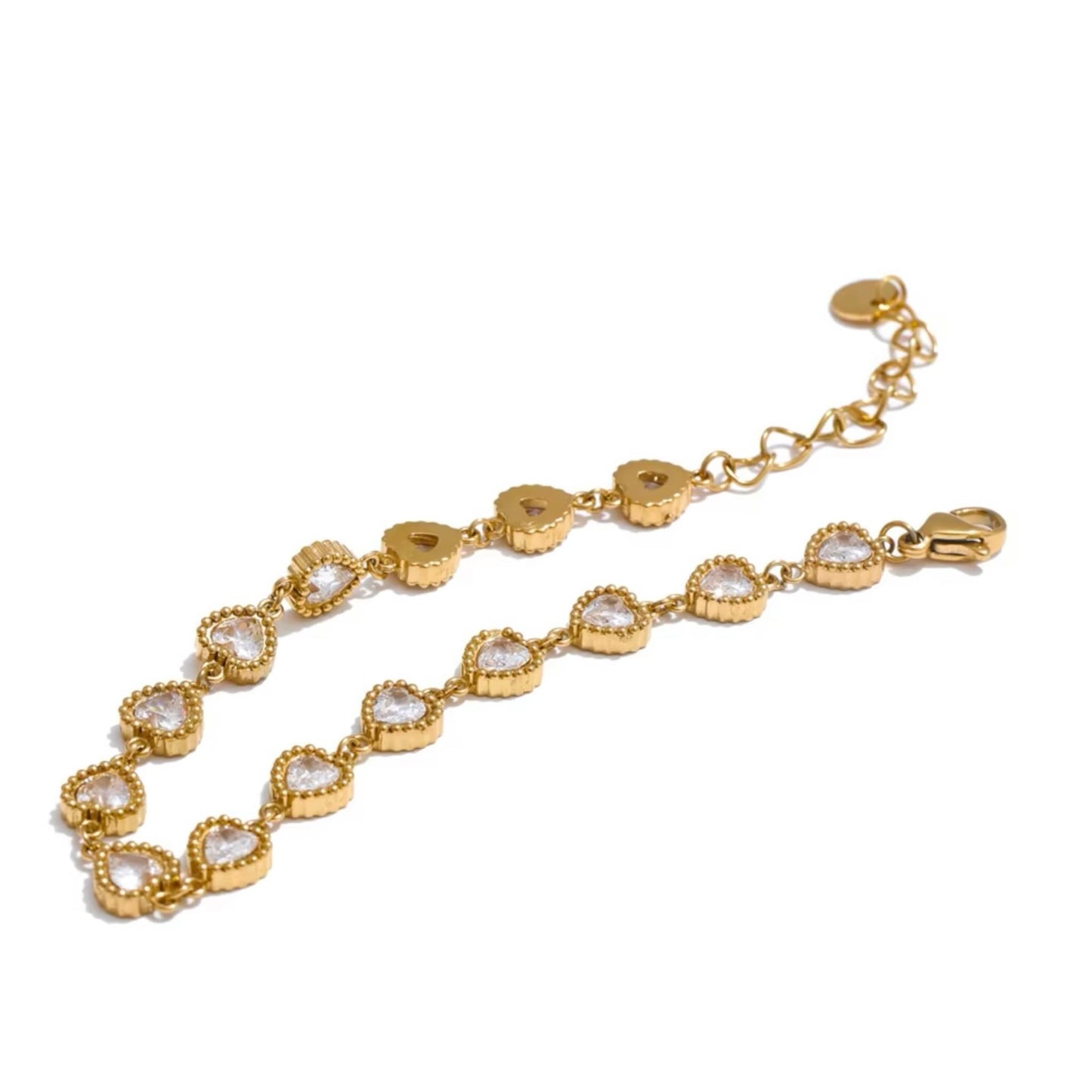 Bracelet tennis cœurs en acier inoxydable plaqué or/PVD argent, CZ pavés, 17cm (6,9-10,1 pouces), 8,5g – duo Saint-Valentin doré/argenté Bijoux Prestige.