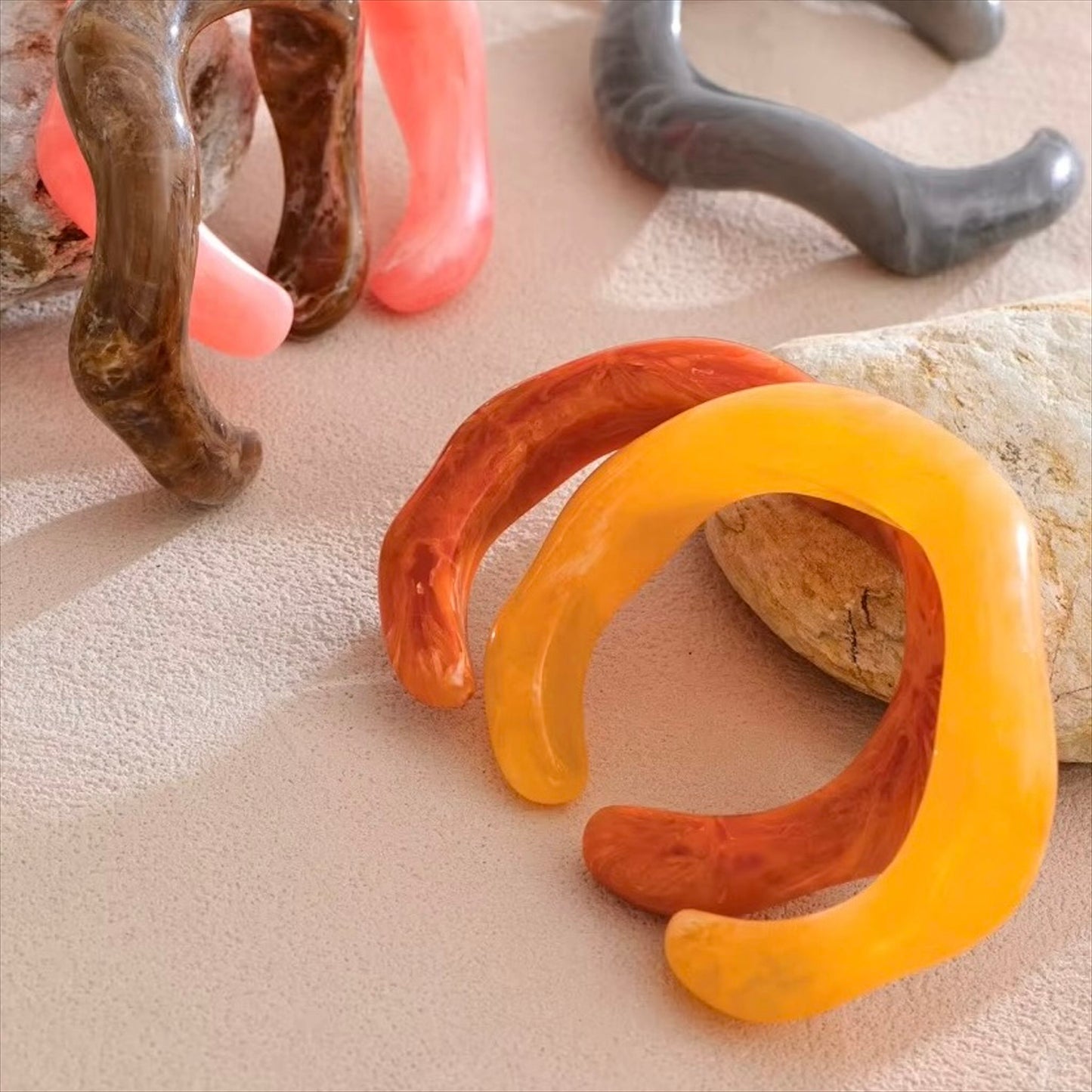 Bracelets jonc résine colorée femme, tendance moderne multicolore – Bijoux Prestige