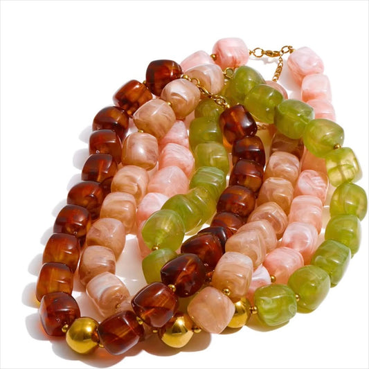 Bracelet perles résine colorée femme, multicolore moderne avec détails dorés – Bijoux Prestige