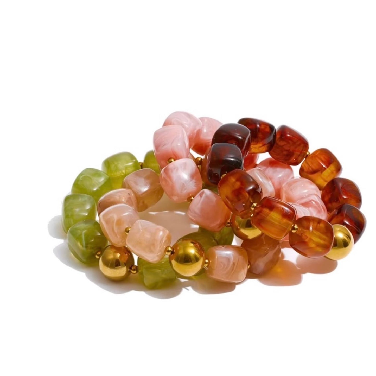 Bracelet perles résine colorée femme, multicolore moderne avec détails dorés – Bijoux Prestige