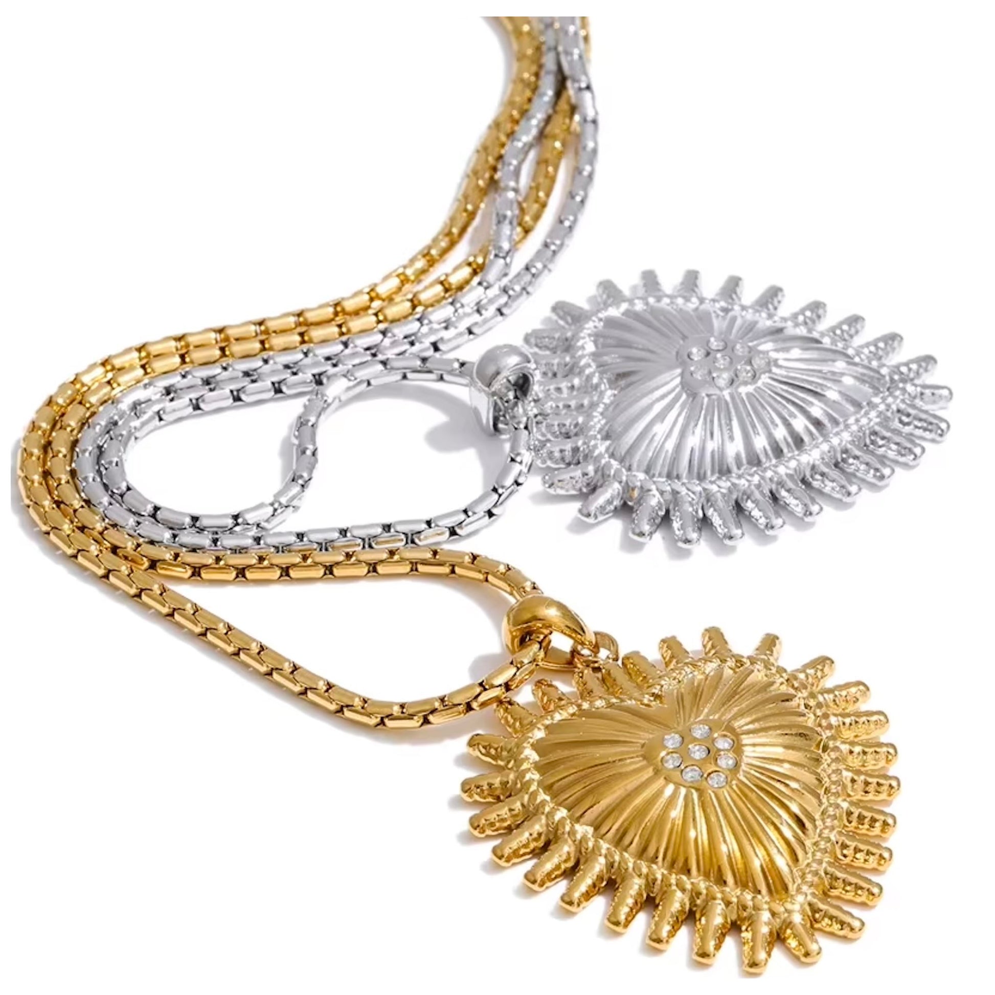 Collier cœur festonné cubic zircon en acier inoxydable plaqué or/PVD argent, chaîne 45cm (17,7-19,7 pouces), 15g – duo Saint-Valentin doré/argenté Bijoux Prestige.