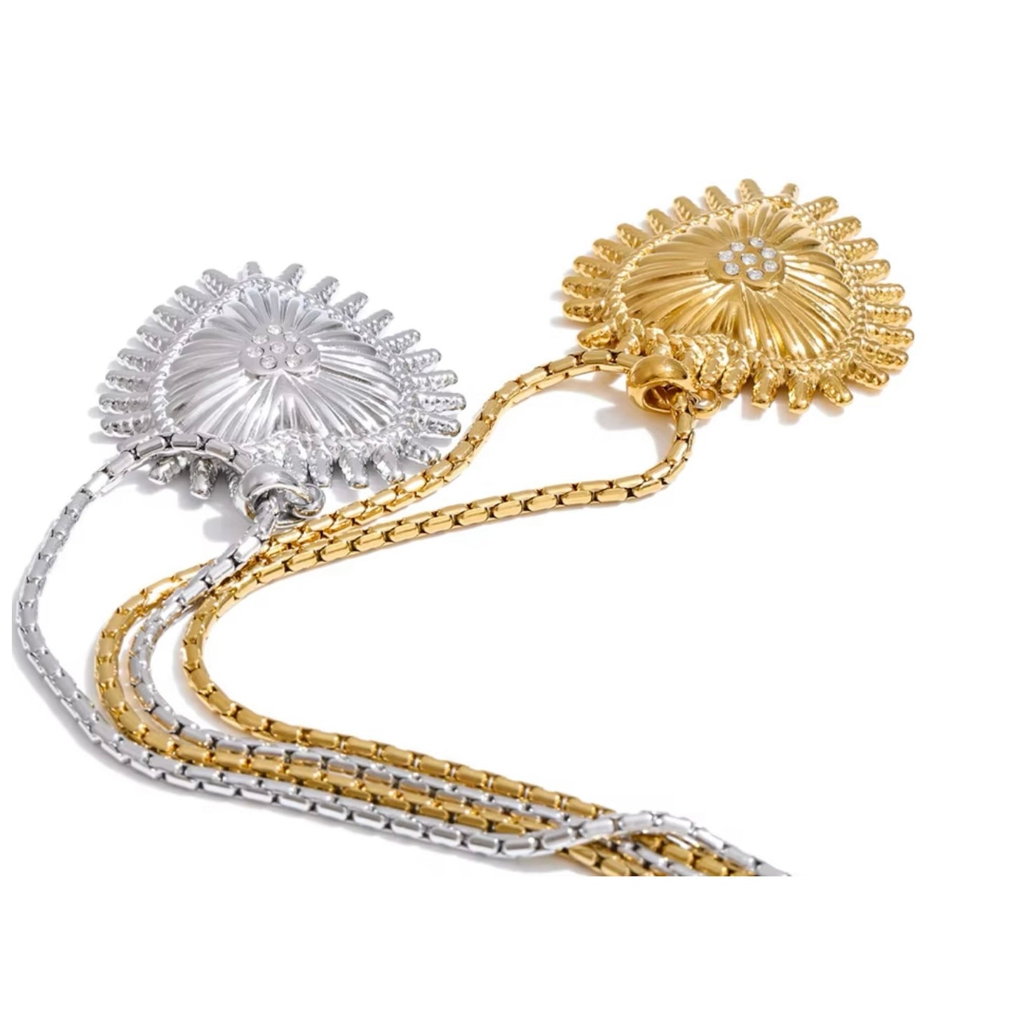 Collier cœur festonné cubic zircon en acier inoxydable plaqué or/PVD argent, chaîne 45cm (17,7-19,7 pouces), 15g – duo Saint-Valentin doré/argenté Bijoux Prestige.