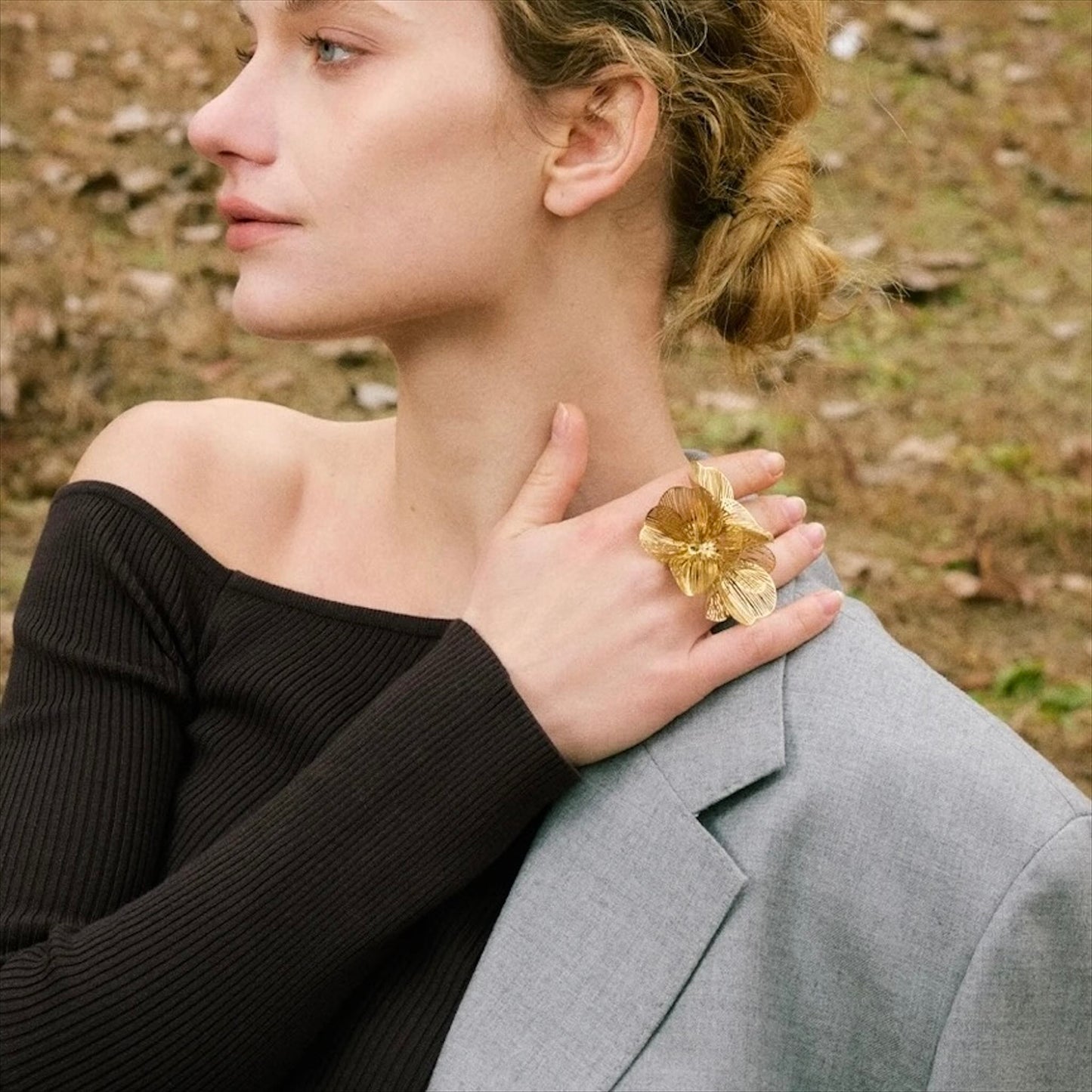 Bague fleur ajourée pétales filigrane dorée PVD et argentée acier inox 30mm 12g, Bijoux Prestige