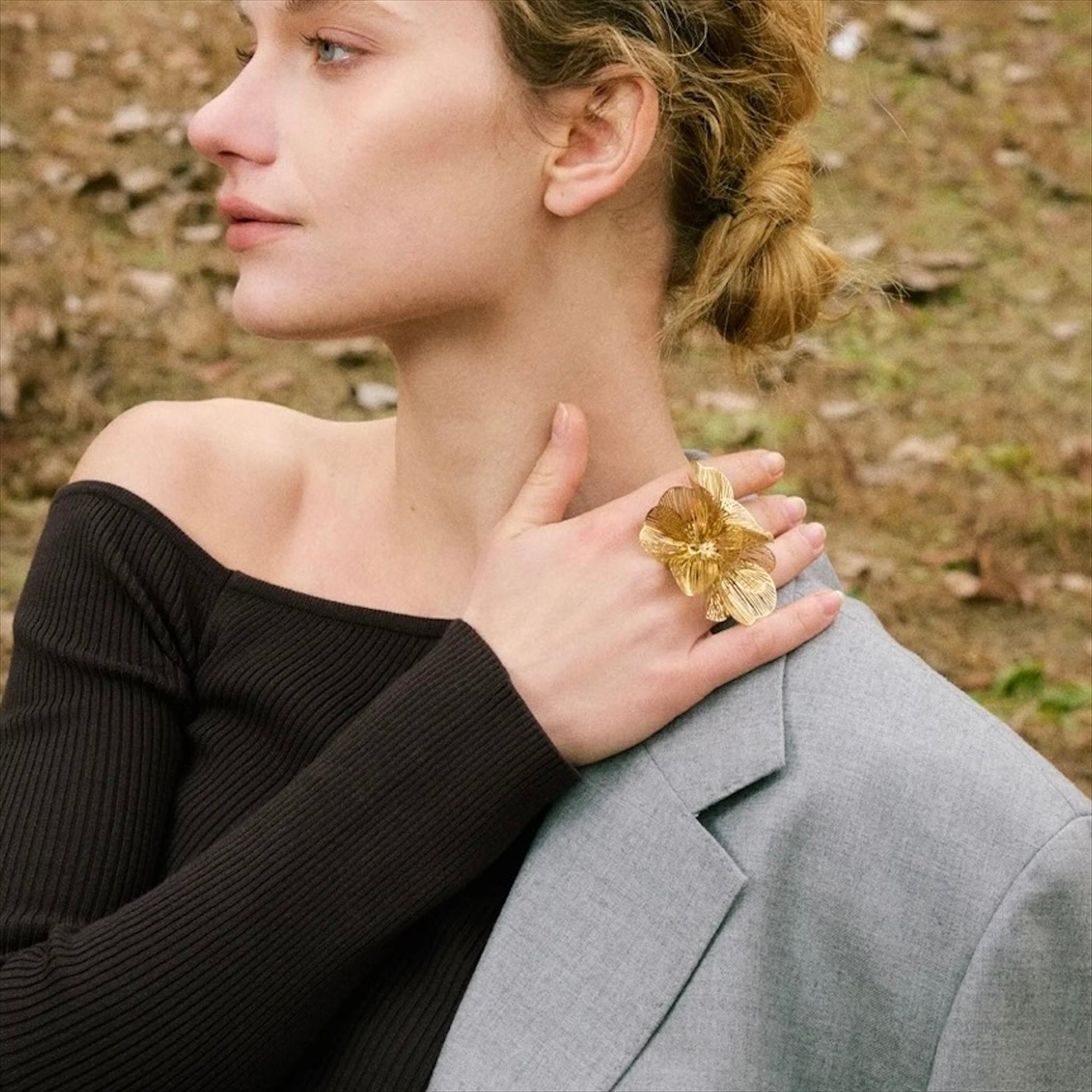 Bague fleur ajourée pétales filigrane dorée PVD et argentée acier inox 30mm 12g, Bijoux Prestige