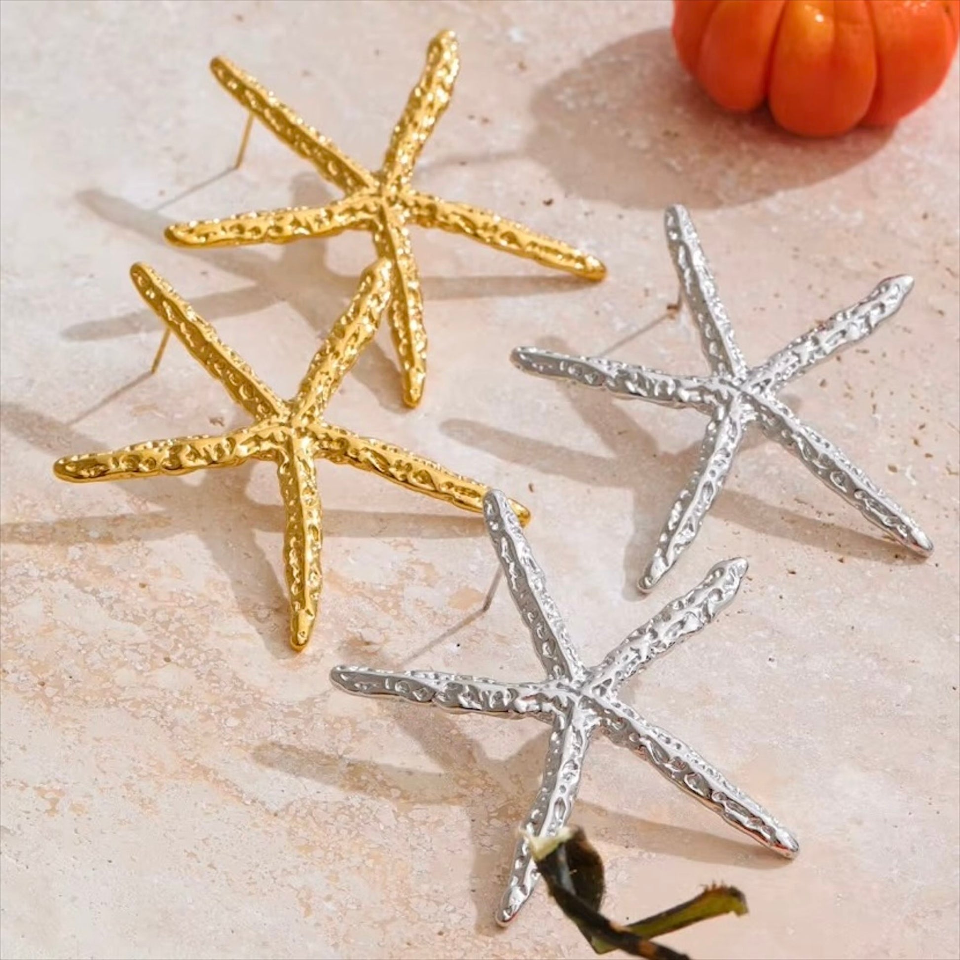 Boucles d'oreilles étoile de mer en acier inoxydable doré et argenté, inspiration marine, pour femme élégante - Bijoux Prestige