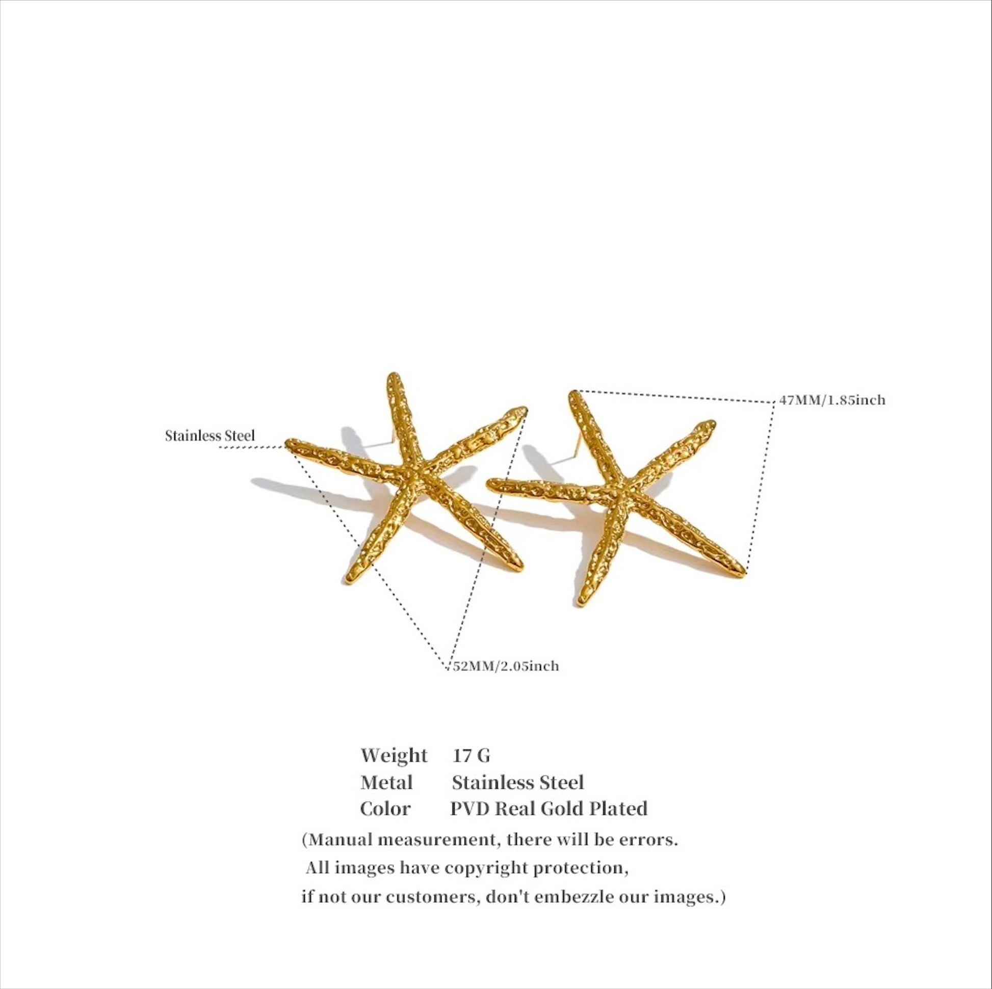 Boucles d'oreilles étoile de mer en acier inoxydable doré et argenté, inspiration marine, pour femme élégante - Bijoux Prestige