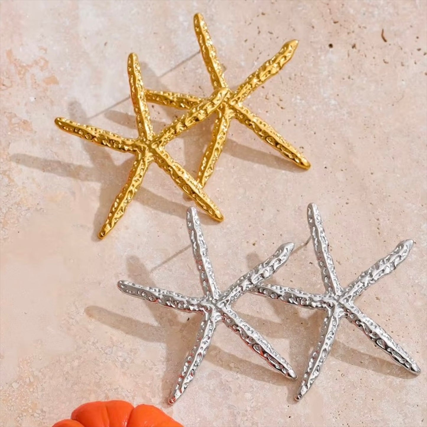 Boucles d'oreilles étoile de mer en acier inoxydable doré et argenté, inspiration marine, pour femme élégante - Bijoux Prestige