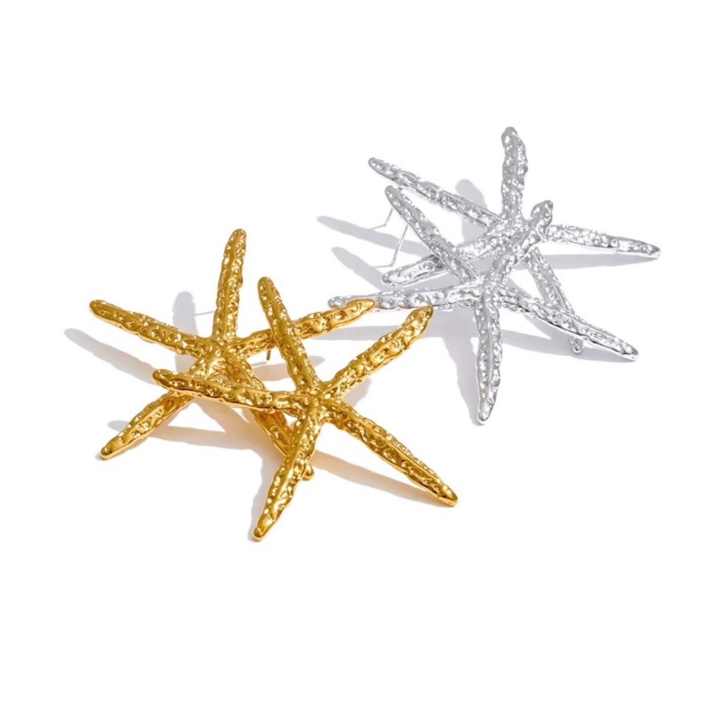 Boucles d'oreilles étoile de mer en acier inoxydable doré et argenté, inspiration marine, pour femme élégante - Bijoux Prestige