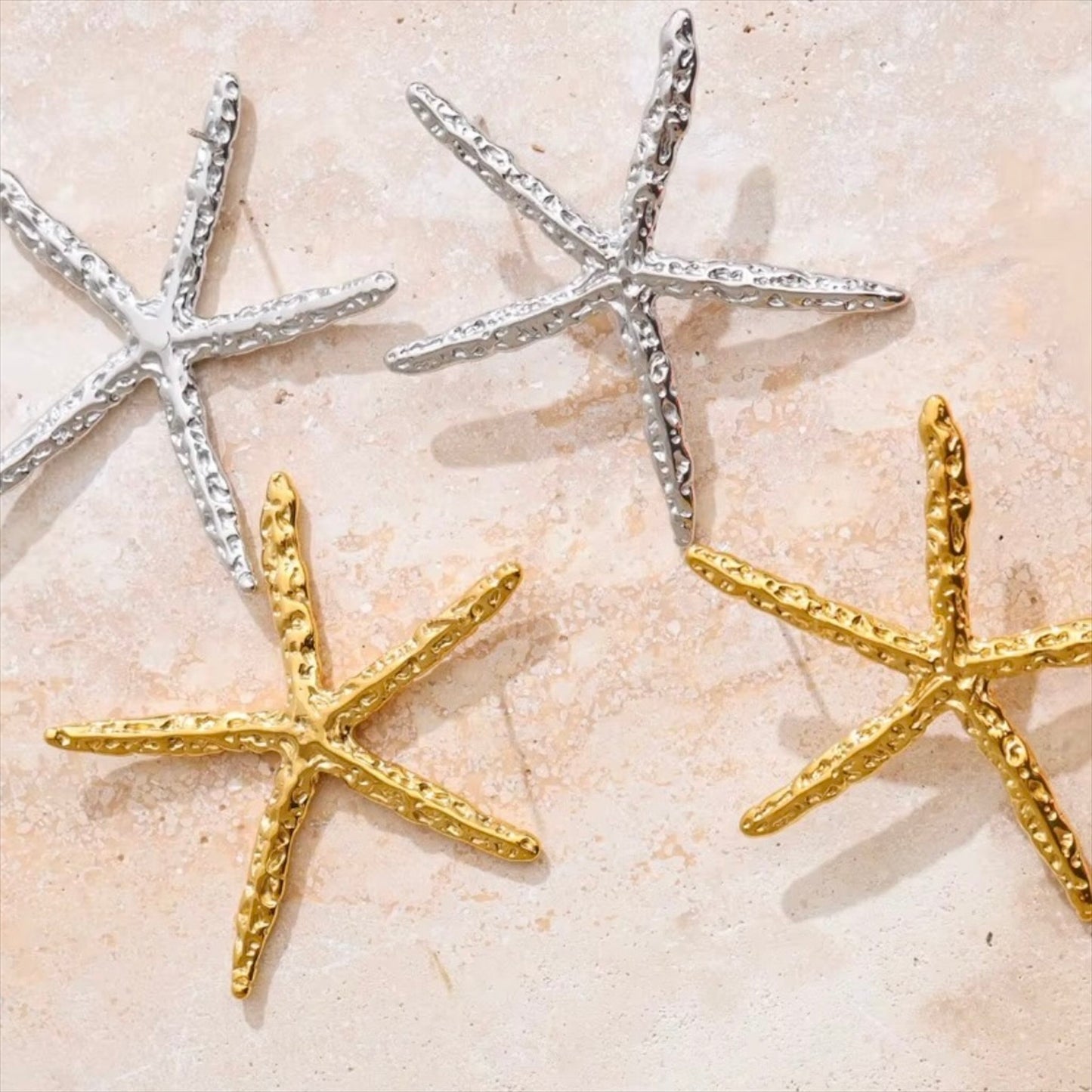 Boucles d'oreilles étoile de mer en acier inoxydable doré et argenté, inspiration marine, pour femme élégante - Bijoux Prestige