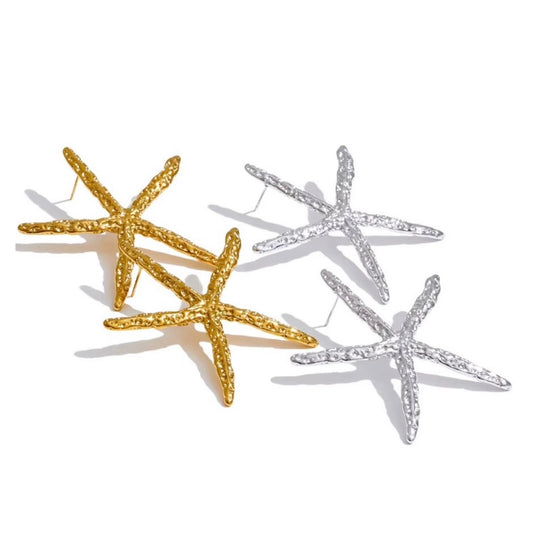 Boucles d'oreilles étoile de mer en acier inoxydable doré et argenté, inspiration marine, pour femme élégante - Bijoux Prestige