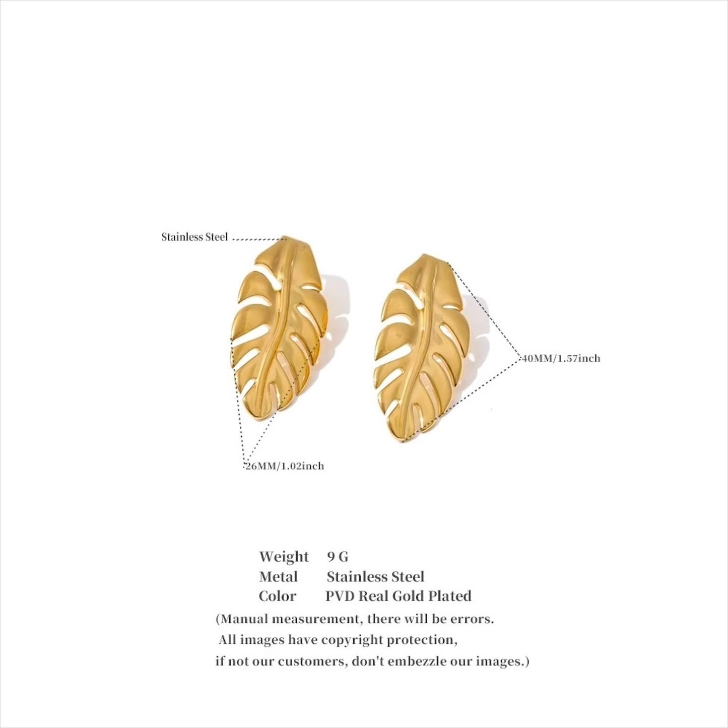Boucles d'oreilles en forme de feuille, acier inoxydable doré et argenté, pour femme, élégance naturelle.