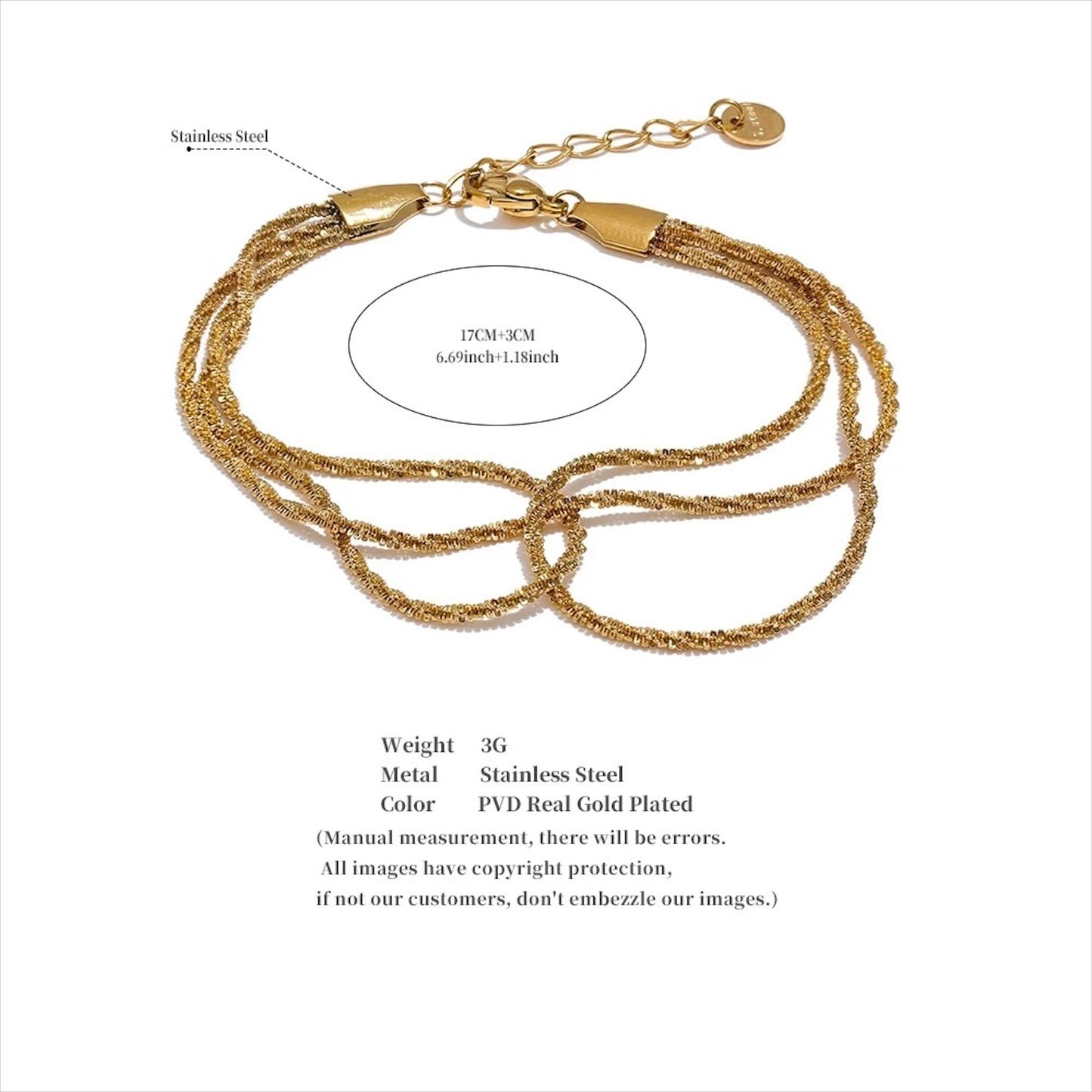 Bracelet multirangs en acier inoxydable doré et argenté, bijou raffiné et tendance pour femme.