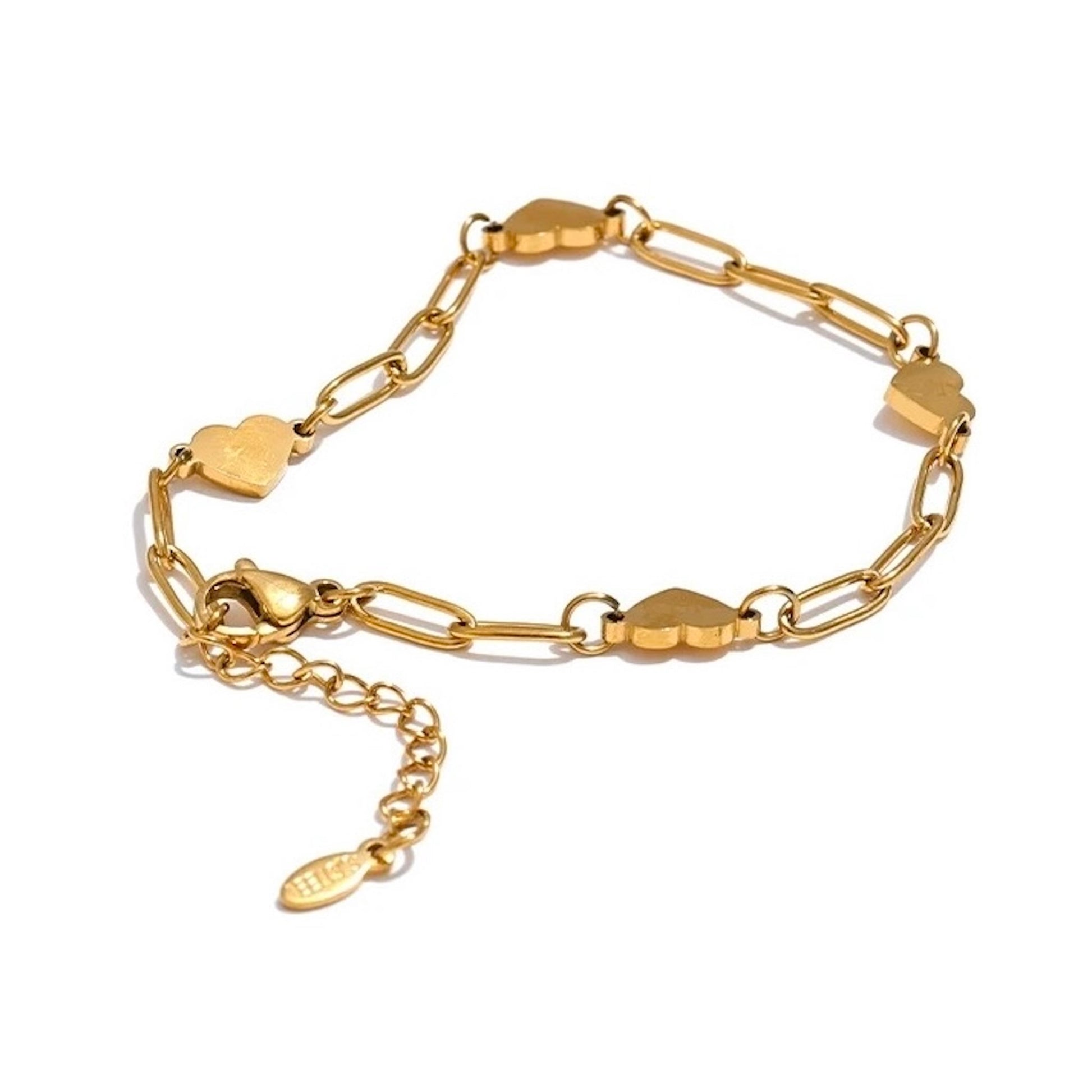 Bracelets à maillons dorés et argentés en acier inoxydable avec pampilles cœur, bijou élégant et tendance pour femme.