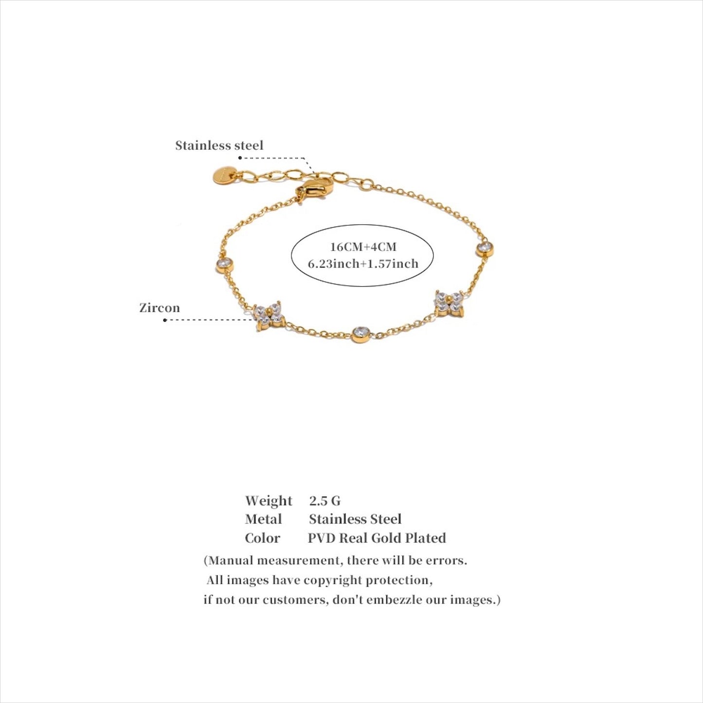 Bracelets fins à fleurs en acier inoxydable doré et argenté, sertis de zirconiums, bijou délicat et féminin pour femme.