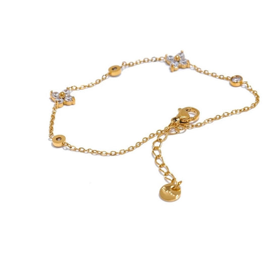 Bracelets fins à fleurs en acier inoxydable doré et argenté, sertis de zirconiums, bijou délicat et féminin pour femme.